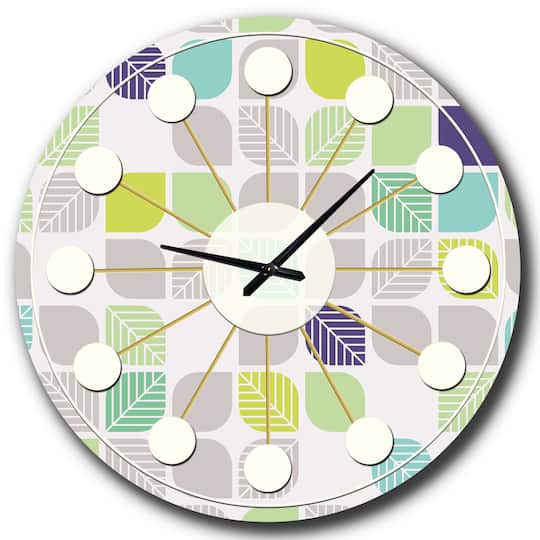 Designart 'Geometric Pattern With Leaves Mid-Century Modern Wall Clock